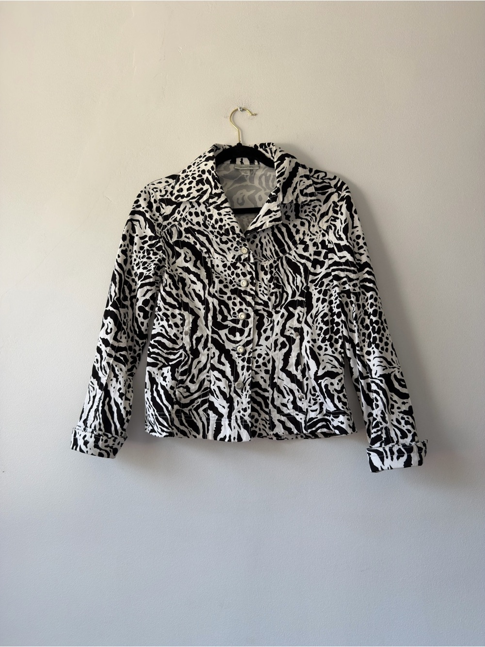 dressbarn‎ Black & White Animal-Print Jean Jacket